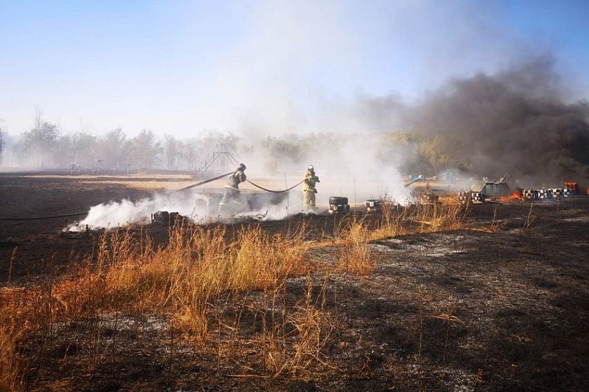 В Новотроицке полыхал ландшафтный пожар в районе лесопосадки на улице Фрунзe